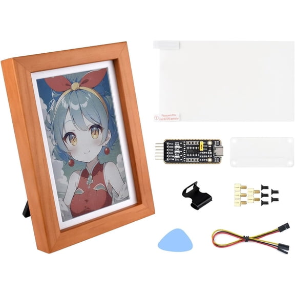 7.3inch E6 Full Color E-Paper with Solid Wood Photo Frame, Compatible with Zero, Ultra-Long Standby, 800  480 Resolution, Without Batt
