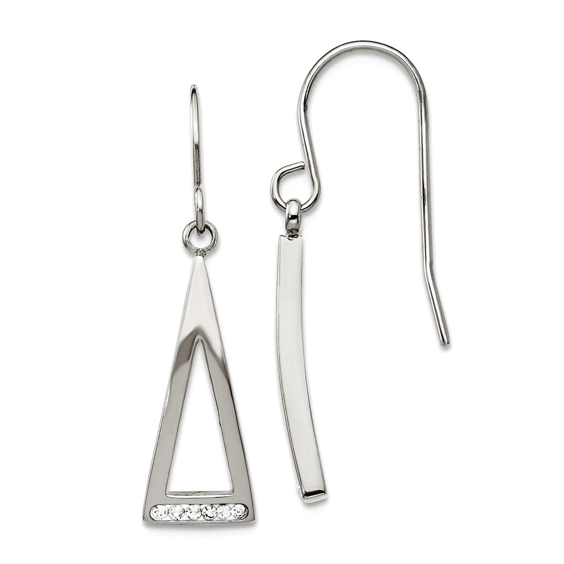 Stainless Steel Polished With Preciosa Crystal Dangle Shepherd Hook Earrings 30.3x7.3mm Wide Dangle Earring for Women