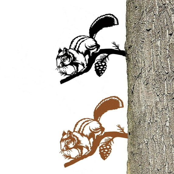 7.4×10.4 Inch Black/Rusty Metal Contour Chipmunk Silhouette Garden Stake Metal Yard Art Outdoor Tree Decorations Backyard Garden Patio Outdoor Decor
