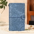 thumbnail image 1 of 7×4.1in Pocket-Sized Notebook, Blue Embossed Floral Leather Journal, Refillable Travel Notebook with Elastic Strap, Multi-Page Styles Lined/Grid/Blank Diary, 1 of 6