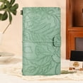 thumbnail image 1 of 7×4.1in Pocket-Sized Notebook, Green Embossed Floral Leather Journal, Refillable Travel Notebook with Elastic Strap, Multi-Page Styles Lined/Grid/Blank Diary, 1 of 6