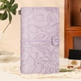 thumbnail image 1 of 7×4.1in Pocket-Sized Notebook, Purple Embossed Floral Leather Journal, Refillable Travel Notebook with Elastic Strap, Multi-Page Styles Lined/Grid/Blank Diary, 1 of 6