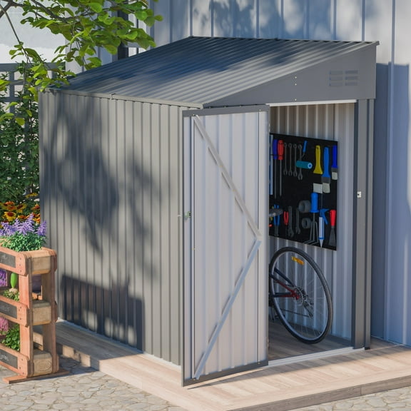 Jaxilyn 7x4.3 ft Outdoor Storage Shed, Tool Shed with Sloping Roof and Lockable Door, Metal Shed for Backyard Garden Patio Lawn