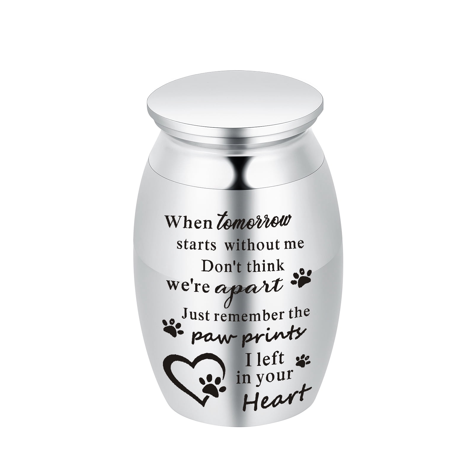 7*4.5cm Paw Print Stainless Steel Small Urn for Cremation Dog Cat Ashes Keepsake Pet Memorial Mini Urn - When Tomorrow Starts without Me Don't Think We Are Apart Just Remember the Paw Prin