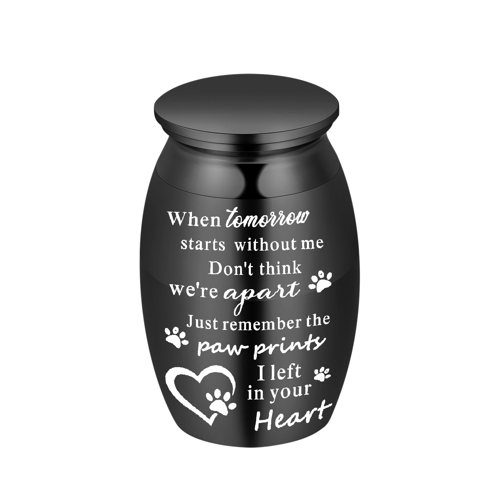 7*4.5cm Paw Print Stainless Steel Small Urn for Cremation Dog Cat Ashes Keepsake Pet Memorial Mini Urn - When Tomorrow Starts without Me Don't Think We Are Apart Just Remember the Paw Prin