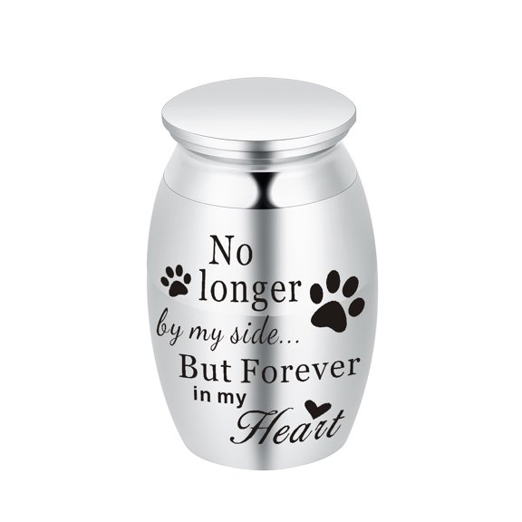 7*4.5cm Paw Print Stainless Steel Small Urn for Cremation Dog Cat Ashes Keepsake Pet Memorial Mini Urn - No Longer by My Side But Forever in My Heart