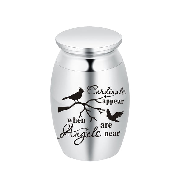 7*4.5cm Stainless Steel Small Urn for Cremation Ashes Keepsake Family Pet Friend Memorial Mini Urn - Cardinals Appear When Angels Are Near
