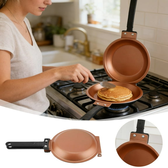 7.4" Double Sided Frying Pan – Non Stick,Induction Compatible,Dishwasher Safe – Ideal for Tortilla(Rose Gold)