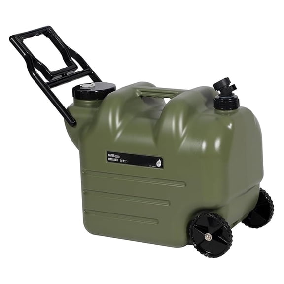 7.4 Gal Water Container with Wheels & Spigot | Portable Rolling Emergency Camping Water Jug with Folding Handle | BPA Free Food Grade Water Storage for Camping, Hiking(28L, Green)