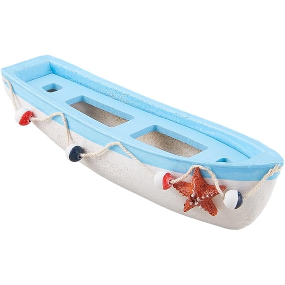 7.4 Inch Wooden Sailboat Model Blue Vintage Nautical Boat Figurine Miniature Fishing Decoration Mediterranean Summer Sea Ocean Coastal Beach Tabletop Ornament for Farmhouse Home Bathroom