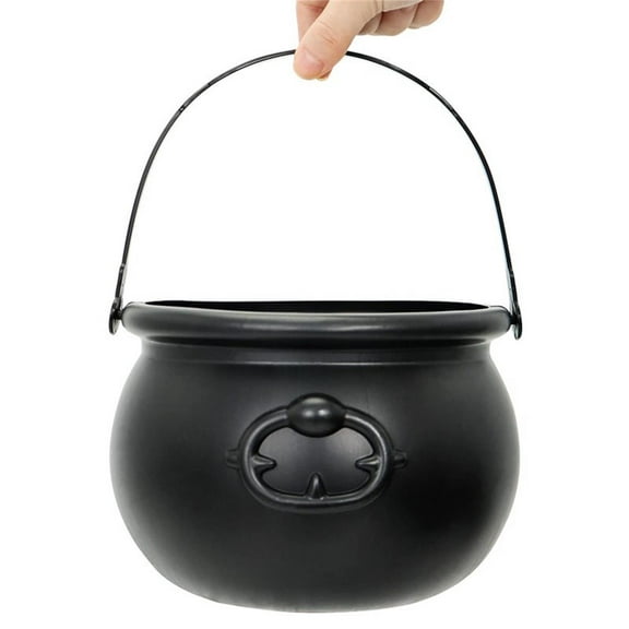 7.4” Package Large Easter Day, St. Patrick's Day, Halloween Black Plastic Witch Cauldron Kettle, Candy Holder, Party Favor Decoration