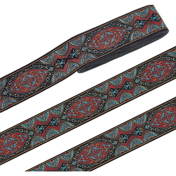 7.44 Yards Boho Jacquard Ribbon 2 Inch Emobridered Woven Ribbon Ethnic Floral Jacquard Ribbon Lace Trim for Sewing Handmade Bag Clothing Decoration Aquamarine 1roll