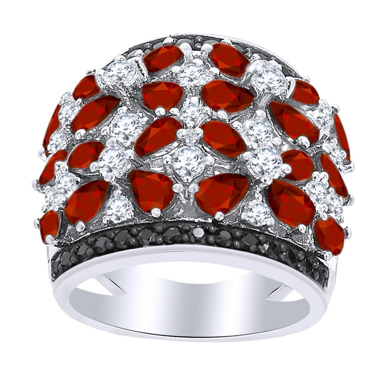 Sterling Silver Pear Shape Garnet and White Topaz Ring Sterling Silver Pear Shape Garnet and White Topaz Ring