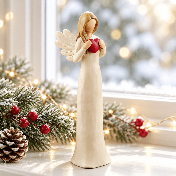 DurableDelights 7.48"Angel Figurine with Heart Hand Painted Ornaments Statue for Home Decor