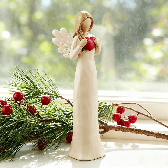 DurableDelights 7.48"Angel Figurine with Heart Hand Painted Ornaments Statue for Home Decor