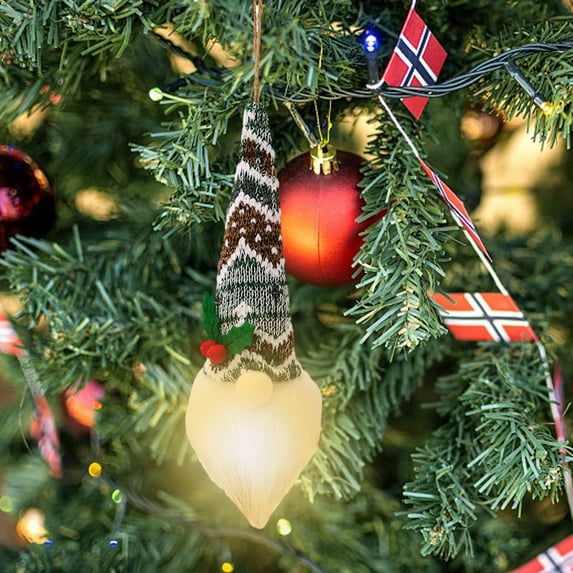 7.48" Christmas Gnome Ornaments with LED Light, Colorful Gnomes Christmas Tree Hanging Decorations, Glowing Xmas Dolls for Xmas Tree Home Party Holiday Door Decor