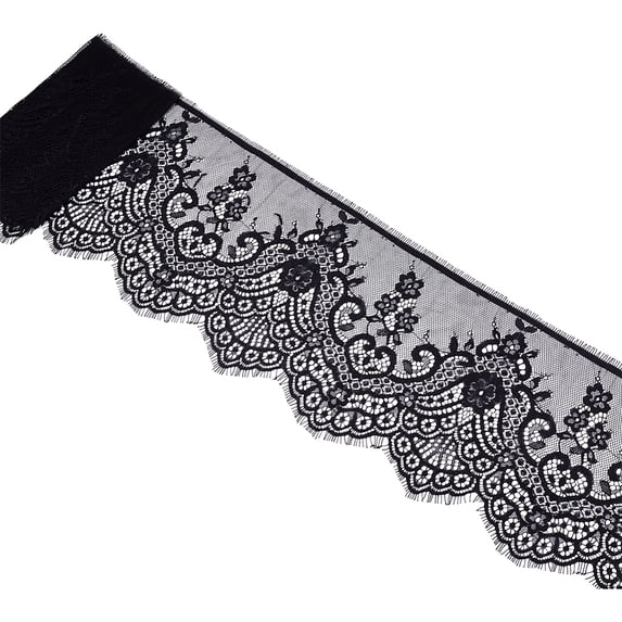 7.48 Inch Black Lace Ribbon Roll Wide Eyelash Floral Eyelet Hollow Lace Edge Trim Flower Embroidery Pattern Fabric Applique Trimming DIY