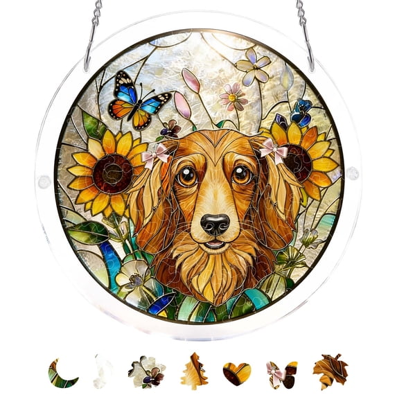 7.48 Inch Floral Window Suncatcher, 83-Piece Acrylic Stained Glass Style Puzzle, Patio Wall Art Hanging