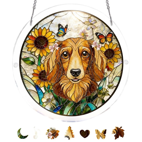7.48 Inch Floral Window Suncatcher, 83-Piece Acrylic Stained Glass Style Puzzle, Patio Wall Art Hanging