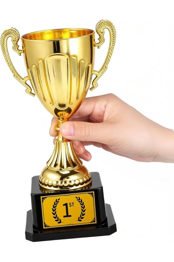 7.48 Inch Gold Plastic Trophy with Pre-Attached 1st Place Label