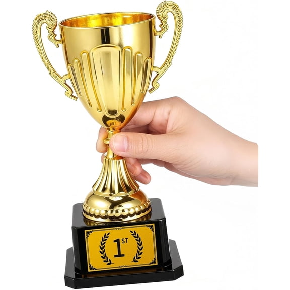 7.48 Inch Gold Plastic Trophy with Pre-Attached 1st Place Label