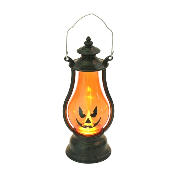 7.48 Inch Halloween Pumpkin Lantern with Flickering LED, Portable Jack-O-Lantern for Halloween, Vintage Halloween Lamp Handheld Lantern Oil Lamp for Halloween Decorations Indoor & Outdoor, Orange