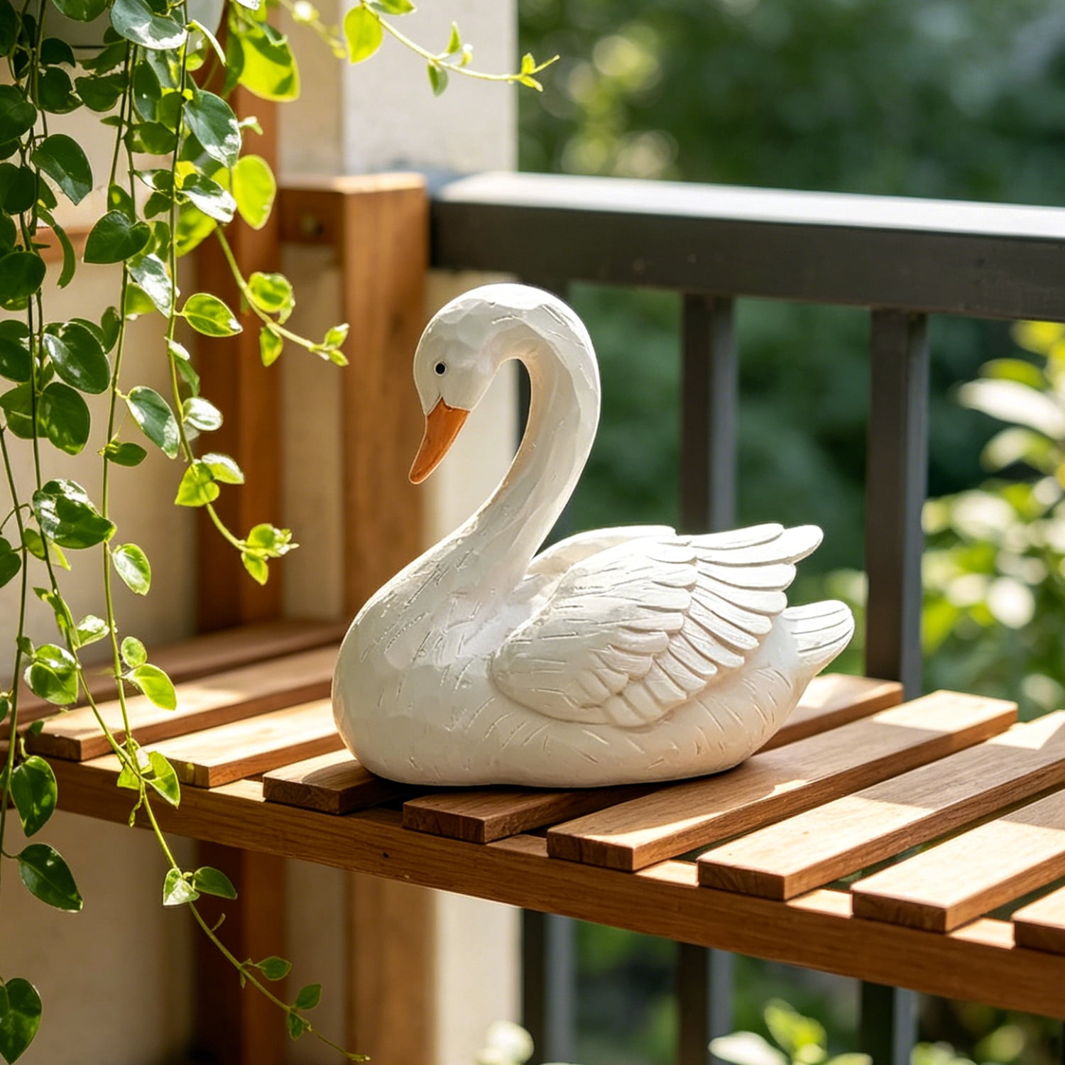 DurableDelights 7.48-Inch White Swan Figurine - Resin Sculpture