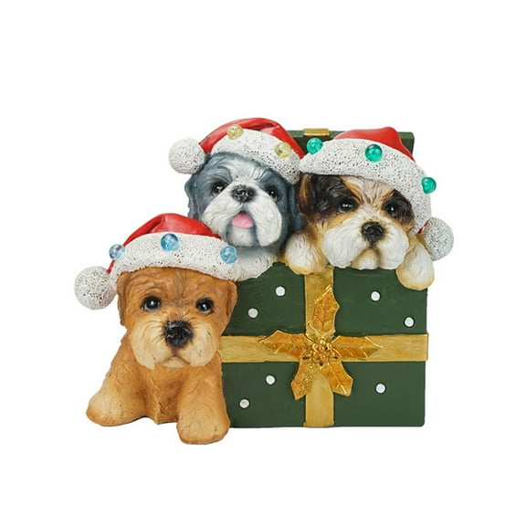 7.48Inch Christmas Glowing Puppy Christmas Decor, Christmas Resin Light-Up Dog Figurine for Holiday Home Decor, Festive Tabletop Decorations, Birthday Christmas Gifts for Boys Girls & Pet Lovers