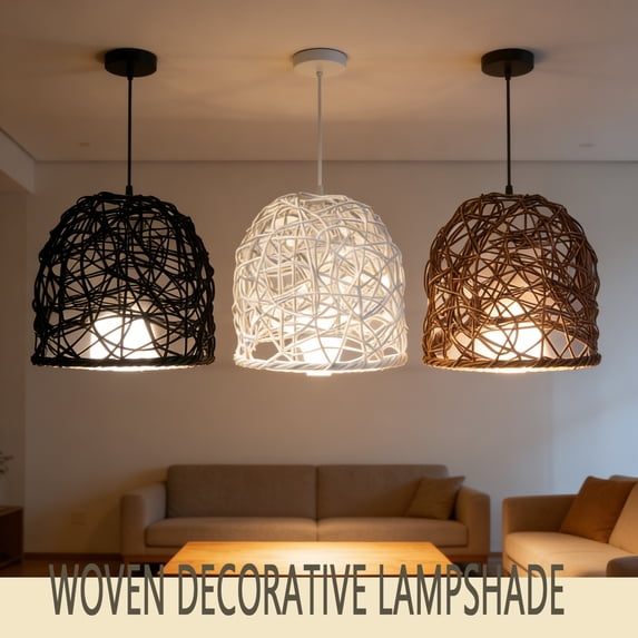 7.48in Iron Wire Pendant Lampshade Vintage Hanging Light Cover for Ceiling Lighting Decor, Industrial Handwoven Metal Cage Lamp Shade for Kitchen Living Room