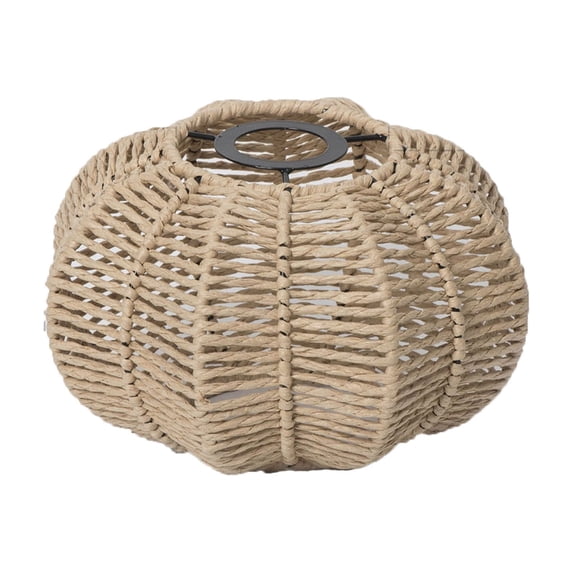 7.48in Living Room Iron Frame Rattan Lamp Shade Handwoven Rope Pendant Light Cover Rustic Round Ceiling Lighting Decorative Accent