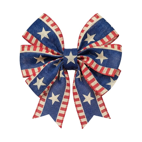 7.48x10.63 Inch Patriotic Wreath Bow for 4th of July, Small Red White Blue American Flag Bow for Independence Day and Memorial Day Decor, Indoor Home Party Decoration (Blue)