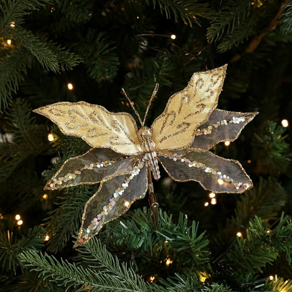 7.48x5.51x0.59-Inch Christmas Mesh Decoration, Simulation Clip Ornaments for Holiday Wedding Scene Props, Tree Decor, and Gift Packaging with Exquisite Design (Gold)