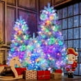 thumbnail image 1 of 7.4FT, 6FT, 4FT Silver Pre-lit Artificial Hinged Christmas Tree Set, Holiday Spruce Xmas Tree with 2400 Branch Tips, 850 LED Lights, 11 Lighting Modes, Holiday Decoration for Home, Office,School, 1 of 9