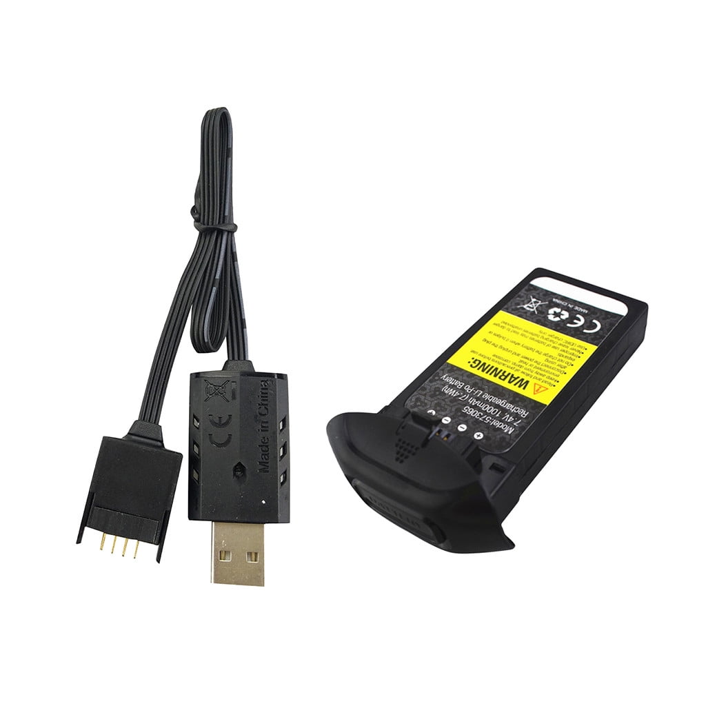 2PCS 7.4V 1000mAh LiPo Battery & Charger For RC Cars & Drones - T-Type Plug
