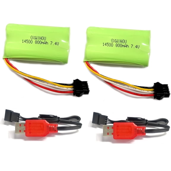7.4V 800mAh Rechargerable Battery with SM-4P Plug and Charger Cable Compatible with Some Water Ball Blasters and DE85 RC Cars/JF-71A 2-Pack Battery
