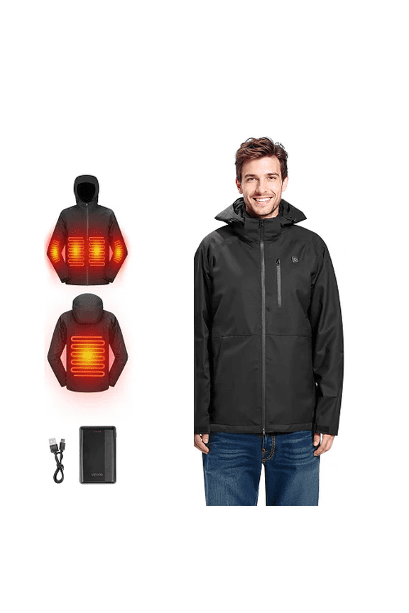 7.4V Battery Mens Heated Jacket with Soft Shell Electric Heating Coat, 5 Heating Zones, 3 Heat Settings, Machine Washable, Size M, Black