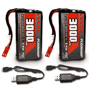 7.4V Li-ion Battery 3000mAh 2S Battery with JST Plug Rechargeable High Capacity RC Battery with 2 USB Charger Fit for RC Car Truck RC Excavator and RC Boats