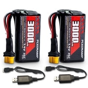 7.4V Li-ion Battery 3000mAh 2S Battery with XT60 Plug Rechargeable High Capacity RC Battery fit for most Remote Control Car and RC Toys with 2 USB Charger Cable 2 packs