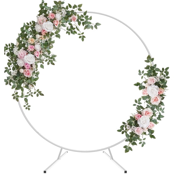 7.4ft Round Wedding Arch With Extended Base For Ceremony Stable Circle Backdrop Stand Metal Balloon Frame Two Water Bags Birthday Party Shower Decoration White