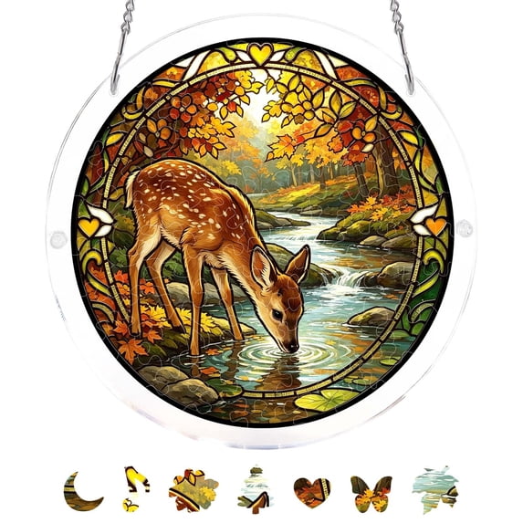7.4in Acrylic Jigsaw Puzzle Suncatcher – Brain Teaser Game for All Ages, Sun Catcher Puzzle for Window Hanging Gift #011