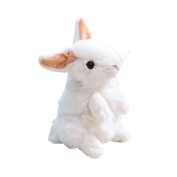 7.4in Standing White Rabbit Plush Toy, Soft Stuffed Animal Bunny, Realistic Rabbit Figure for Spring Decor, Cute Animal Doll, Cuddly Stuffed Bunny Plushie