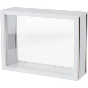 7.4x2.4x5.5 Inch Rectangle Shadow Box Wood Shadow Box Display Case White Shadow Box Frame with Double Sided Clear Acrylic Window DIY