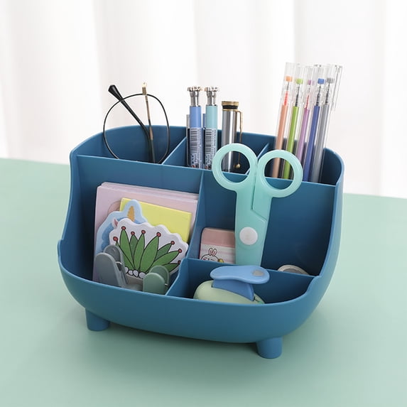 7.4x4.25x4.25in Blue Plastic Desktop Organizer - Multi-Compartment Storage Box for Pens & Supplies (Learn/Office Use) Blue