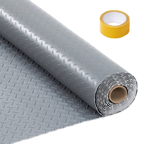 7.5*17ft Garage Floor Mat, 2.0mm Thick Heavy Duty PVC Flooring Roll, Diamond Plate Texture Floor Protector, Non-Slip, Waterproof & Oil-Resistant for Garage, Gym, Warehouse