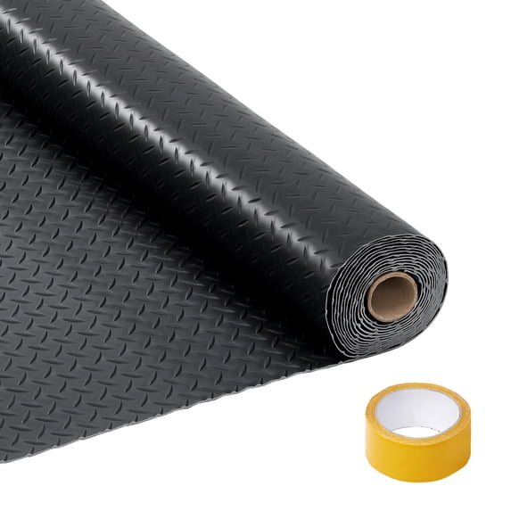 7.5*25ft 2mm PVC Garage Floor Mat Roll, Non-Slip Diamond Plate Parking Mat with 33FT Tape for Cars, SUVs & Trucks, Black