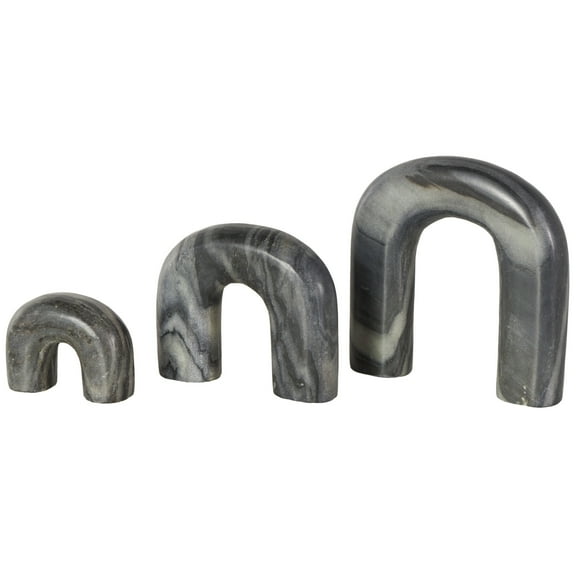 7", 5", 3"H Black Marble Arched Abstract Sculpture with Varying Sizes, by DecMode (3 Count)