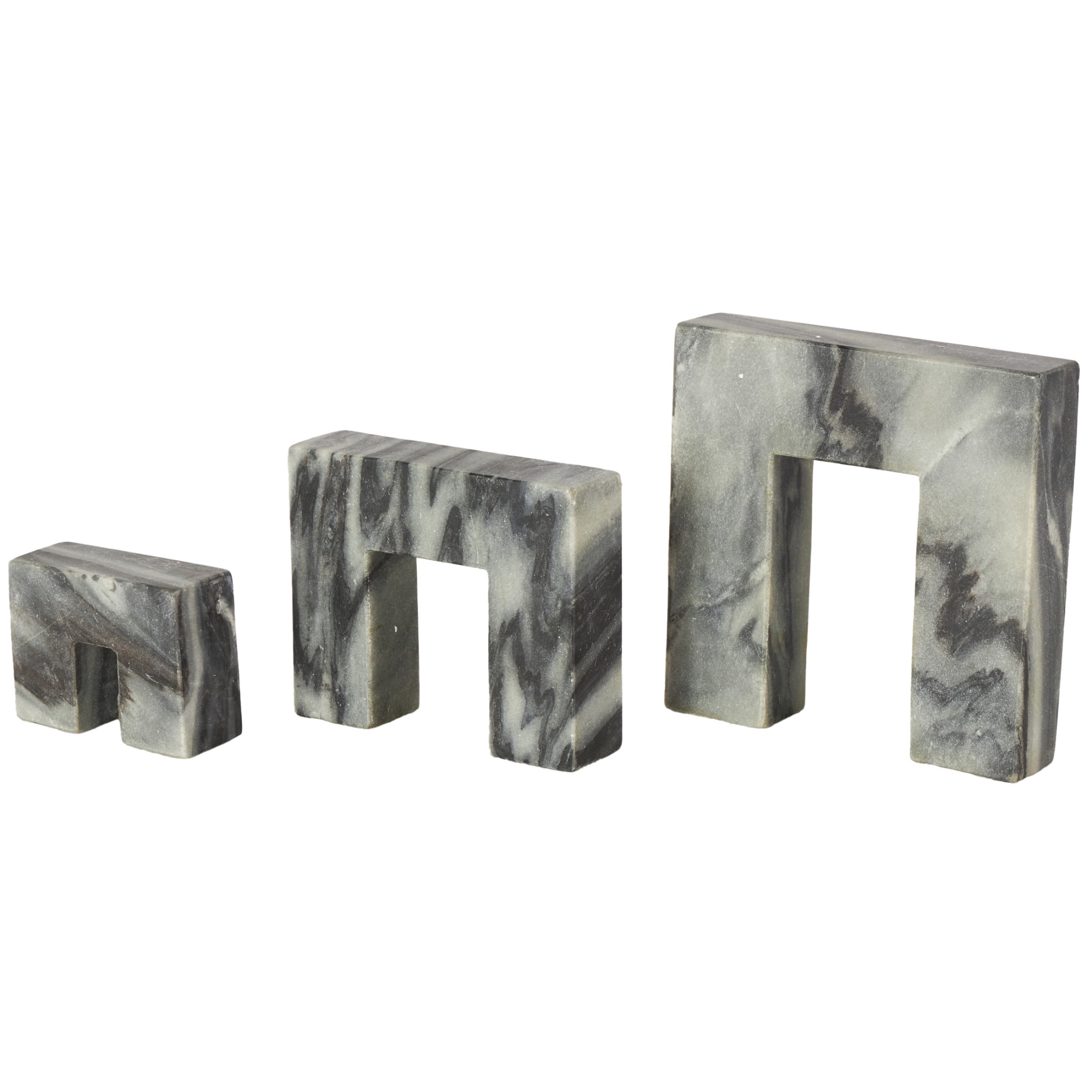 7", 5", 3"H Black Marble Square Arch Abstract Sculpture with Varying Sizes, by DecMode (3 Count)