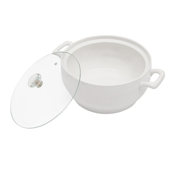 7.5"/8.54" White Porcelain Round Ceramic Soup Tureen with Ladle & Glass Lid Large Capacity