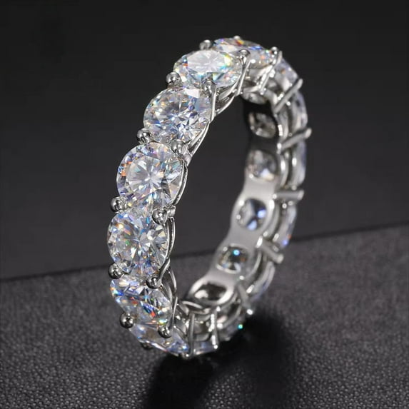 7.5-8carats 5mm D Color Moissanite Row Ring 925 Sterling Silver Wedding Band Rings For Women Wedding Rings for Women, Eternity Band, Classic Style Men'S Women'S Fashion Stacking Band Ring Engagement