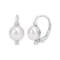 7.5-8mm Freshwater Cultured Pearl and Diamond-Accent Sterling Silver Earrings